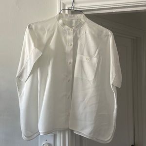 Everlane White Linen Collarless Square Shirt - Size 8